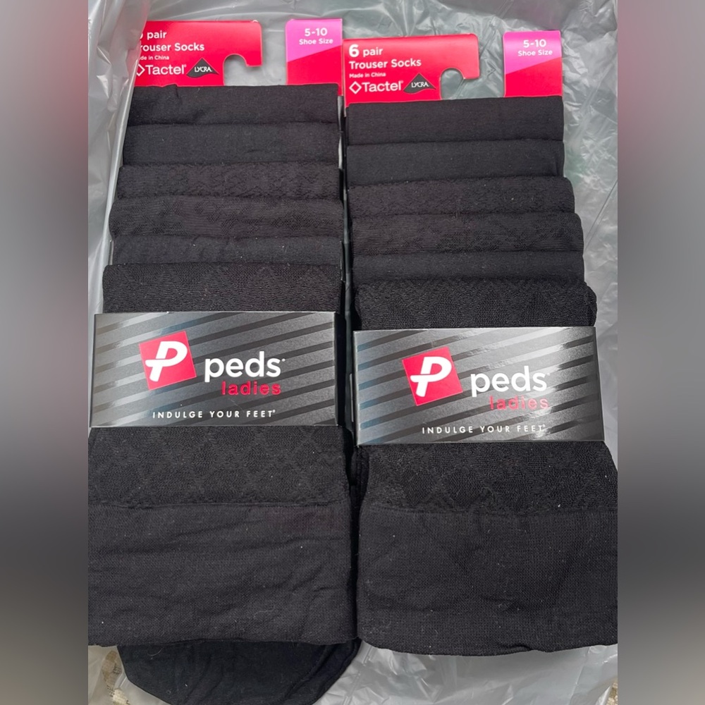 NEW Peds Black Trouser Socks Shoe Size 5-10 12 pair